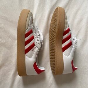 white and red adidas gum sambas